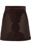 CHLOÉ Leather-Appliquéd Suede Mini Skirt