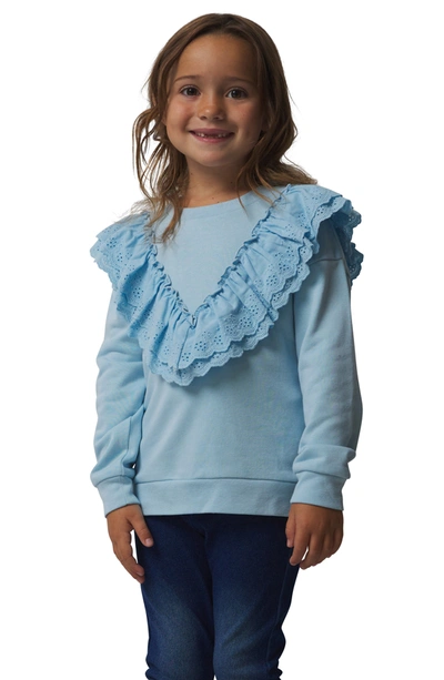 Shop French Connection Eyelet Ruffle Sweatshirt In Starlight Blue