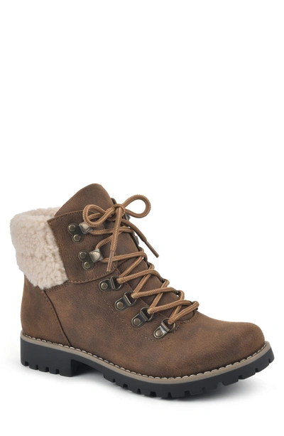 Cliffs By White Mountain Pathfield Knit Collar Lace-up Boot In Lt Brown/ Fabric/ Fleece