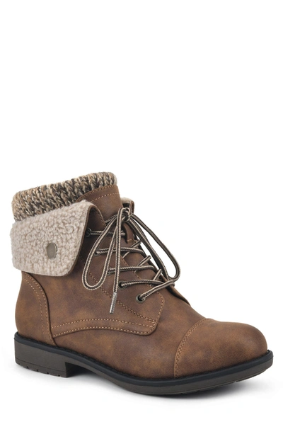 Cliffs By White Mountain Duena Faux Shearling Lined Lace-up Boot In Tobacco/ Fabric/ Fleece