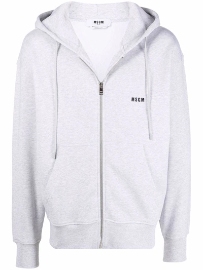 Shop Msgm Logo-print Drawstring Hoodie In Grau