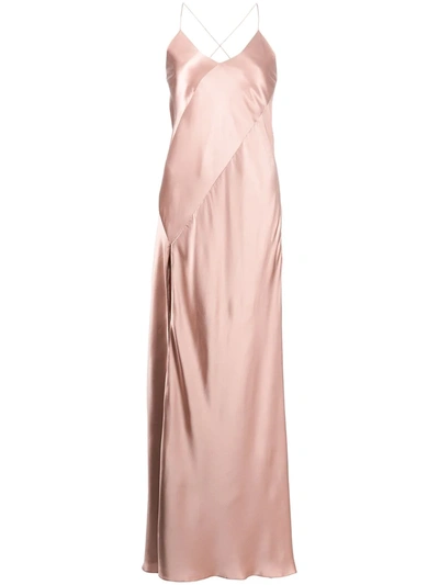 Shop Michelle Mason Open-back Silk Gown In Pink