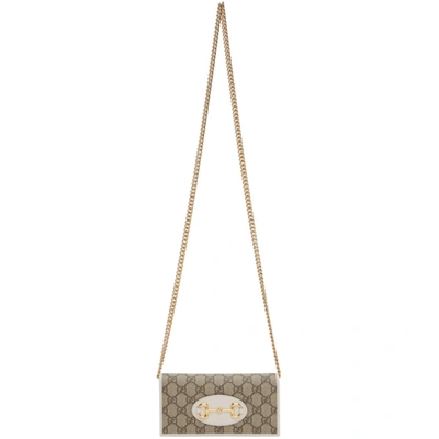 Shop Gucci White ' 1955' Gg Supreme Horsebit Chain Wallet Bag In 9761 Brn/wh