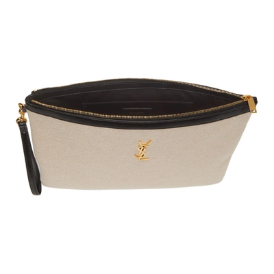 Shop Saint Laurent Beige & Black Monogram Document Pouch In 9372 Beige/black