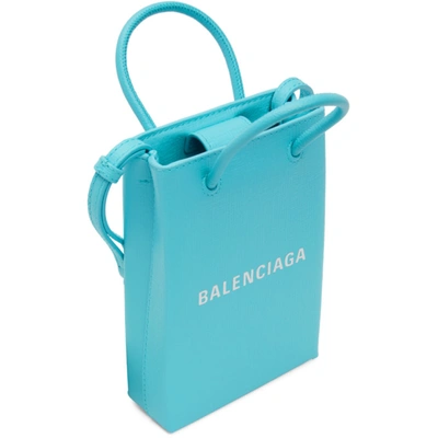 Shop Balenciaga Blue Shopping Phone Holder Bag In 4805 Azur Tonal