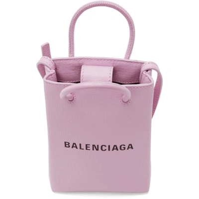 Shop Balenciaga Purple Shopping Phone Holder Bag In 5303 Lilac Tonal