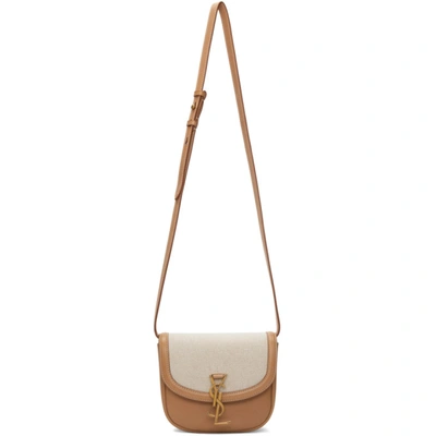 Shop Saint Laurent Beige Canvas Small Kaia Satchel Bag In 9369 Beige/brown