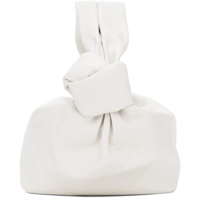 Shop Bottega Veneta White Double Knot Bag In 9143 Chalk Gold