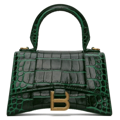 Shop Balenciaga Green Croc Xs Hourglass Bag In 3011 Forest Green