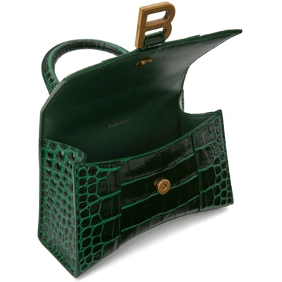 Shop Balenciaga Green Croc Xs Hourglass Bag In 3011 Forest Green