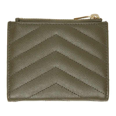 Shop Saint Laurent Khaki Monogram Zipped Bifold Wallet In 3344 Kaki