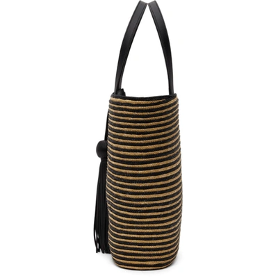 Shop Saint Laurent Tan & Black Striped Mini Panier Tote In 7088 Straw/blk