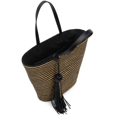 Shop Saint Laurent Tan & Black Striped Mini Panier Tote In 7088 Straw/blk