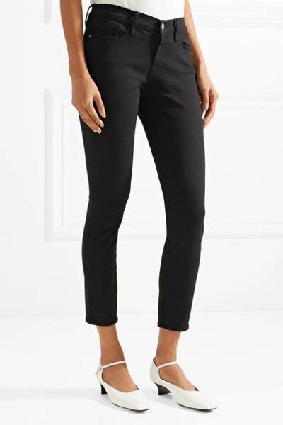 Shop Frame Le Color Cropped Mid-rise Skinny Jeans In Black