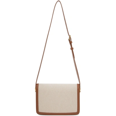 Shop Saint Laurent Beige & Brown Canvas Medium Solferino Bag In 9380 Beige/brick