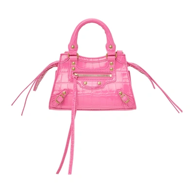Balenciaga Nano Neo Classic Croc Embossed Leather Top Handle Bag In 5608 Neon Pink | ModeSens