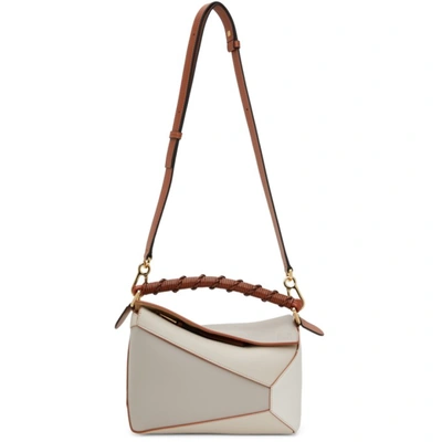 Shop Loewe Taupe & Off-white Small Puzzle Edge Shoulder Bag In 1759 Ghost/soft Whit