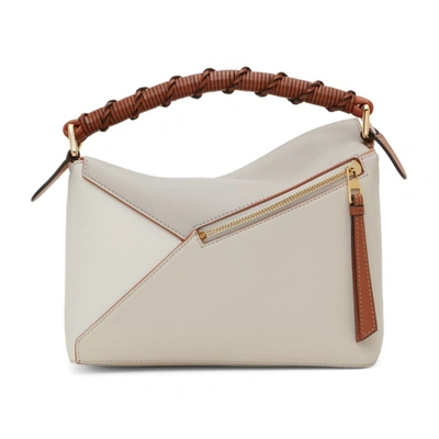 Shop Loewe Taupe & Off-white Small Puzzle Edge Shoulder Bag In 1759 Ghost/soft Whit