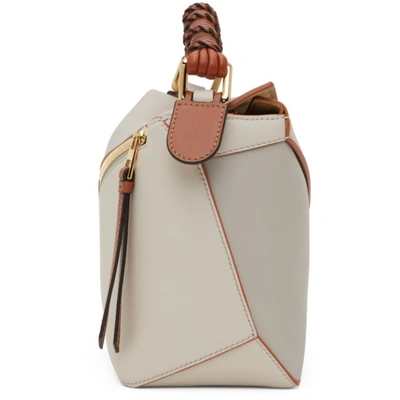 Shop Loewe Taupe & Off-white Small Puzzle Edge Shoulder Bag In 1759 Ghost/soft Whit