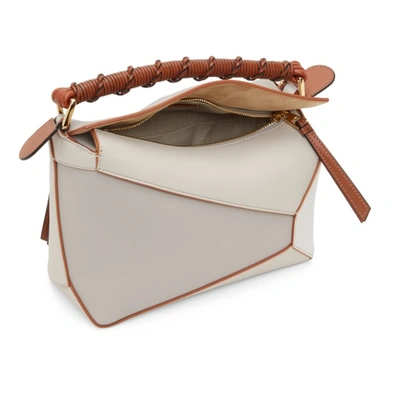 Shop Loewe Taupe & Off-white Small Puzzle Edge Shoulder Bag In 1759 Ghost/soft Whit