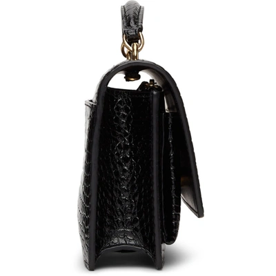 Shop Saint Laurent Black Croc Sunset Chain Wallet Bag In 1000 Black