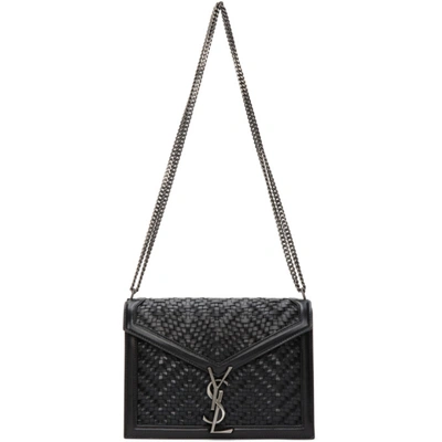 Shop Saint Laurent Black Woven Medium Cassandra Bag In 1000 Black