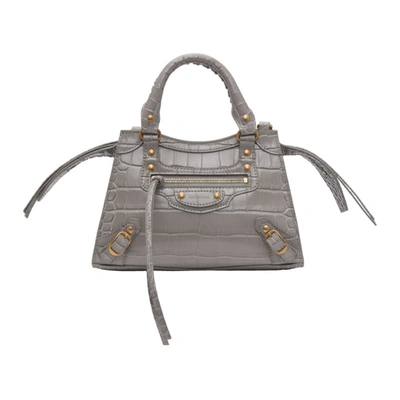 Shop Balenciaga Grey Croc Mini Neo Classic City Bag In 1303 Steel Grey