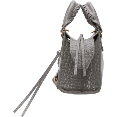 Shop Balenciaga Grey Croc Mini Neo Classic City Bag In 1303 Steel Grey