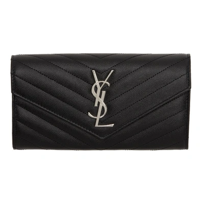 Shop Saint Laurent Black Quilted Large Monogram Wallet In 1000 Black