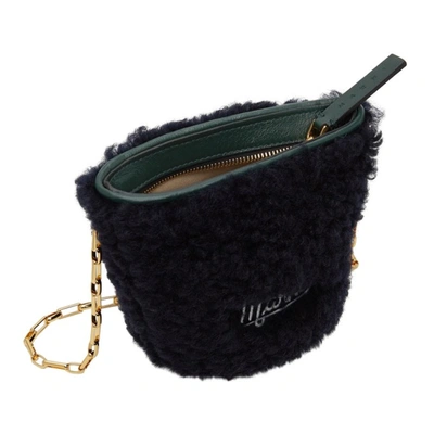 Shop Marni Navy & Green Nano Shearling Chain Bucket Bag In Z2o08 Blublack/sphe