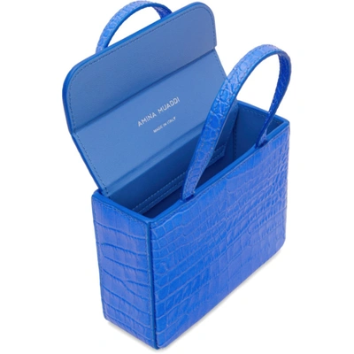 Shop Amina Muaddi Blue Croc Super Amini Giorgia Bag In Fluo Blue