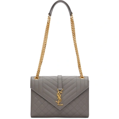 Shop Saint Laurent Grey Mix Matelassé Medium Envelope Bag In 1202 Fog