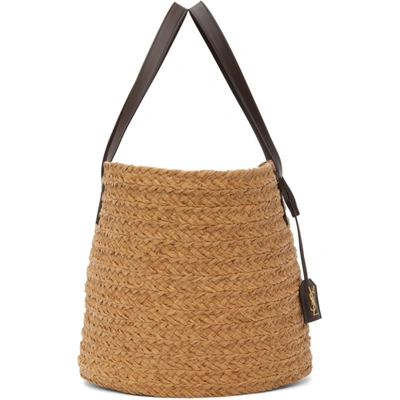 Shop Saint Laurent Tan Raffia Medium Panier Tote In 7062 Naturale/nut