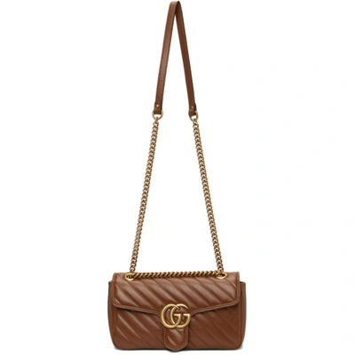 Shop Gucci Brown Small Gg Marmont Bag In 2535 Cuir/cuir