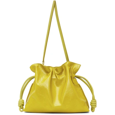 Shop Loewe Yellow Patent Flamenco Clutch Bag In 4801 Lime Yellow