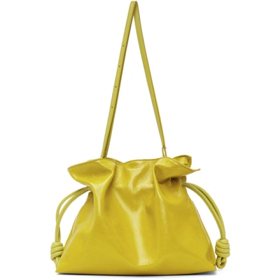 Shop Loewe Yellow Patent Flamenco Clutch Bag In 4801 Lime Yellow