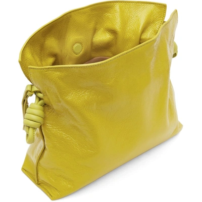 Shop Loewe Yellow Patent Flamenco Clutch Bag In 4801 Lime Yellow