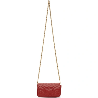 Shop Gucci Red Super Mini Gg Marmont Matelassé Bag In 6433 Red