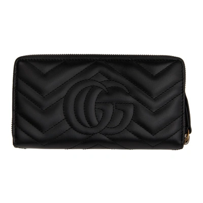 Shop Gucci Black Gg Marmont Zip Around Wallet In 1000 Nero/nero