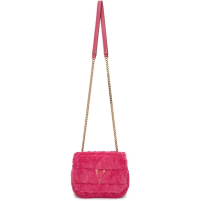 Shop Versace Pink Faux-fur Virtus Shoulder Bag In 1p86v Fuxia Gold