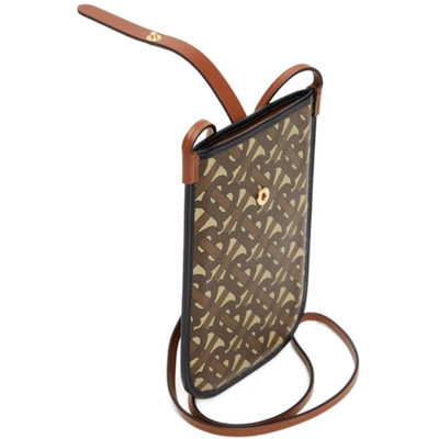 Shop Burberry Brown E-canvas Tb Phone Holder Bag In Bridle Brow