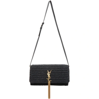 Shop Saint Laurent Black Raffia Kate 99 Tassel Bag In 1000 Black