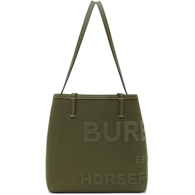 Shop Burberry Green Mini Horseferry Beach Tote In Dark Fern Green