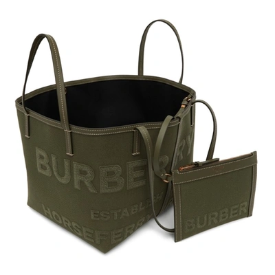 Shop Burberry Green Mini Horseferry Beach Tote In Dark Fern Green