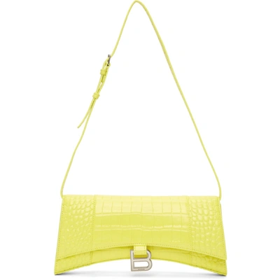 Shop Balenciaga Yellow Croc Stretched Hourglass Shoulder Bag In 7404 Light Yellow