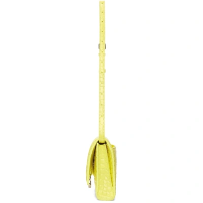 Shop Balenciaga Yellow Croc Stretched Hourglass Shoulder Bag In 7404 Light Yellow