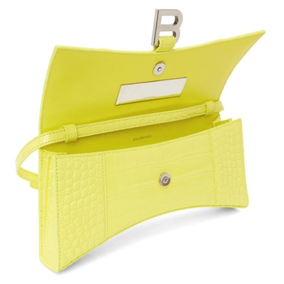 Shop Balenciaga Yellow Croc Stretched Hourglass Shoulder Bag In 7404 Light Yellow