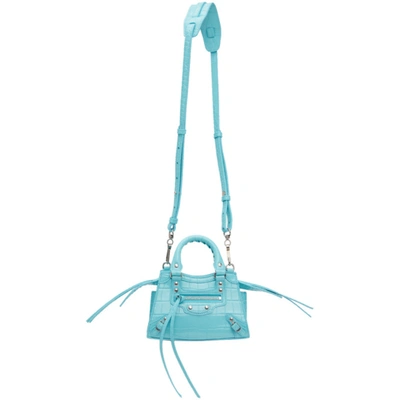 Balenciaga Nano Neo Classic City Croc Embossed Leather Top Handle Bag In  Azur | ModeSens