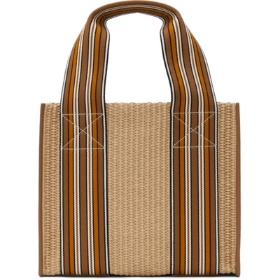 Shop Loro Piana Beige Striped 'the Suitcase' Tote In Bgr7 Natural/saddle