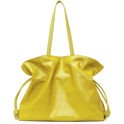 Shop Loewe Yellow Patent Xl Flamenco Tote In 4801 Lime Yellow